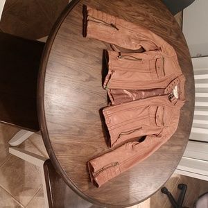 Michael Kors tan leather motorcycle jacket XS